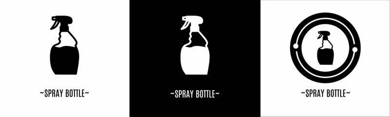 Spray bottle logo set. Collection of black and white logos. Stock vector.
