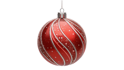 Elegant Red Christmas Ornament with Silver Accents on Transparent Background
