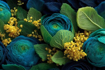 Obraz premium Vibrant Blue and Green Floral Background with Yellow Accents