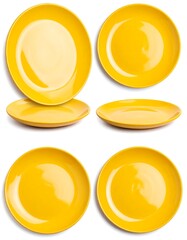 Yellow Plates, Multiple Angles, White Background