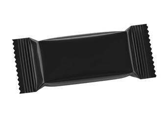 Isolated Shiny Dark Chocolate Candy Bar in Foil Wrapper Against a Clean White Backdrop, Ideal for Confectionery Mockups and Product Presentations