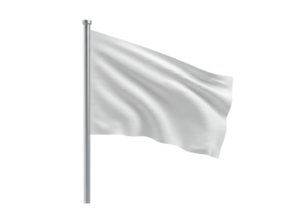 Isolated Surrender White Flag Waving on a Metal Pole, Representing Peace, Defeat, Negotiation, or Neutrality Against a Clean Background