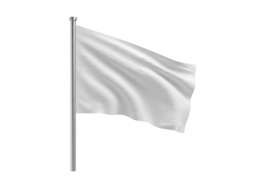 Isolated Surrender White Flag Waving on a Metal Pole, Representing Peace, Defeat, Negotiation, or Neutrality Against a Clean Background