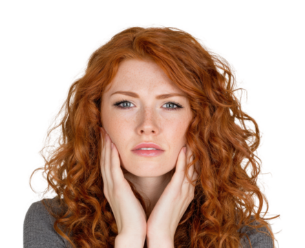 Concerned woman expressing emotions portrait isolated on transparent background