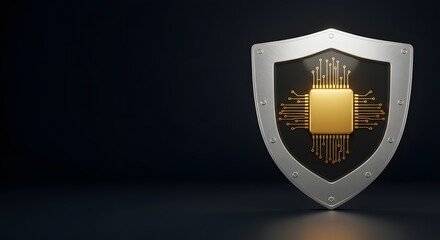 Fototapeta premium Illustration of a shield with a computer chip representing cybersecurity.