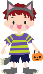 Illustration of a cute boy with Halloween werewolf costume.  Vector Illustration.