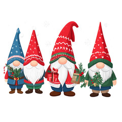 Christmas gnomes vector illustration on gray background
