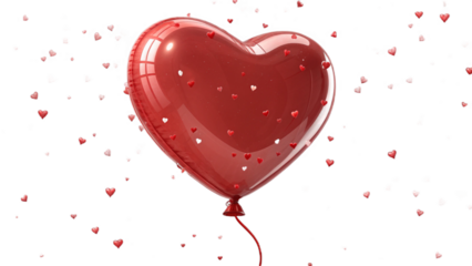 Romantic Red Heart Balloon Floating with Hearts on Transparent Background, Valentine's Day Celebration