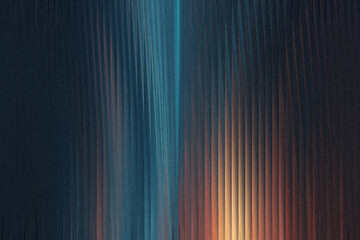 Abstract vertical lines of blue and orange light create a textured, futuristic background with a subtle grainy effect