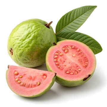 Guajava Rosada Vibrant Tropical Pink Guava with Smooth Glossy Skin, Sweet Juicy Aroma, and Minimal Contemporary Still Life Elegance on Pure White Solid Background