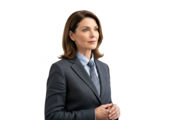 Professional businesswoman in suit posing confidently stock photo png image for design and marketing needs isolated on transparent background