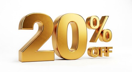 Golden 20% OFF 3D Text for Sales and Promotions