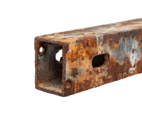 Rusty steel beam industrial site grunge detail isolated on transparent background