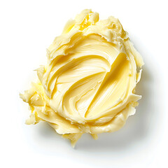 Close-up of creamy, swirled butter on a white background