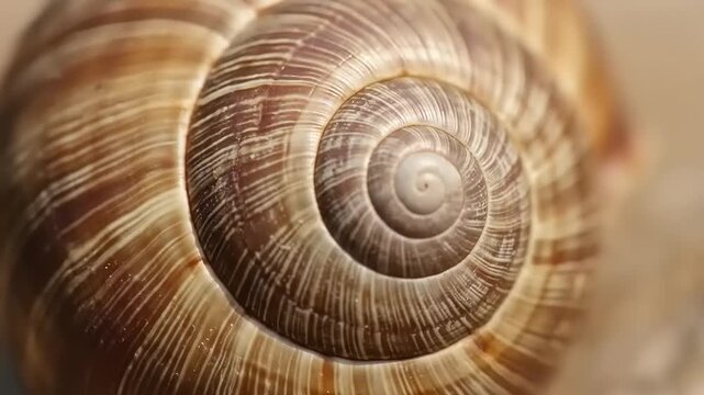 Close-up view of a spiral shell resting on a sandy surface, showcasing intricate patterns and textures