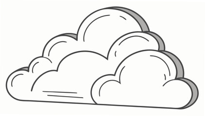 Fototapeta premium A stylized cartoonish illustration of a fluffy white cloud with a thick black outline and subtle gray shading isolated on a white background representing weather or digital concepts