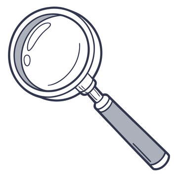 recommend clip art: A simple line art illustration of a magnifying glass with a thick dark outline and a gray handle isolated on a white background symbolizing search and discovery