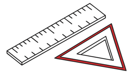 A simple clean illustration of a ruler and a triangle ruler with red accents on a white background perfect for educational or design concepts