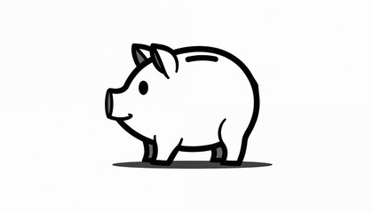 Fototapeta premium Minimalist outline illustration of piggy bank for saving money concepts. Simple graphic features stylized pig with slot for coins, financial planning, investments, wealth accumulation.