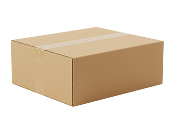 Isolated Shipping Box Secured with Transparent Tape, Emphasizing Logistics and Delivery, Perfect for E-commerce, Packaging Design Mockups, and Storage Concepts