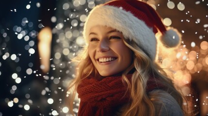Beautiful woman celebrating Christmas at home. Girl in a seasonal winter interior. The concept of holidays.