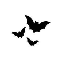 Three stylized bats in flight, simple black silhouettes against a white background.