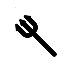 A simple, black trident icon, diagonally oriented on a white background.