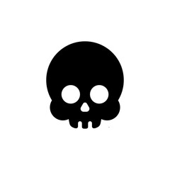 A stark black skull icon against a plain white background, simple and minimalist.