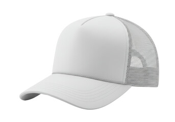 Isolated White Trucker Hat with Mesh Back and Curved Visor, Ideal for Customization and Branding, Displayed on a Seamless White Background