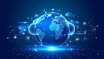 Obraz premium Global Network Data Cloud System Visualization
