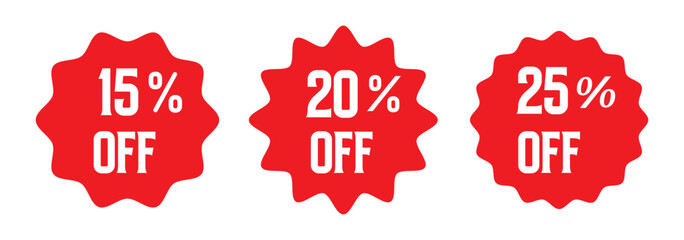 Set of percentage icons 15%, 20%, 25%, 30%, 35%, 45%, 50%, 70%, 90% in colorful circular variety style. Perfect for discounts, sales, offers, infographics, business reports, analytics, and marketing.