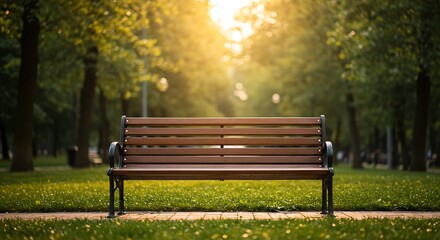 Outdoor Park Bench as Public Waiting Seat in Urban Green Area
