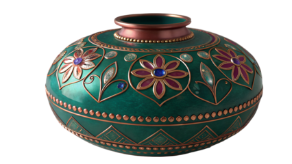 Ornate emerald vase with floral embellishments isolated on a transparent background image