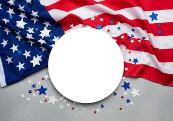 Fototapeta premium American flag with blank circle and star confetti