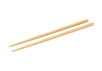 Isolated Pair of Unfinished Bamboo Chopsticks for Eating Asian Cuisine on a Plain White Background