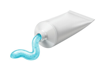 Isolated Illustration of a Squeezed White Toothpaste Tube with a Light Blue and Bubble-Filled Gel-like Paste Coming Out, Against a White Background