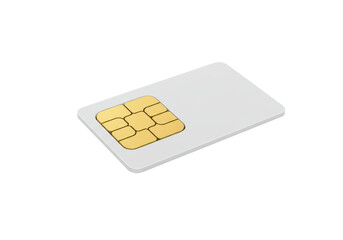 Isolated SIM Card on White Background with Gold Chip, Represents Mobile Communication Technology
