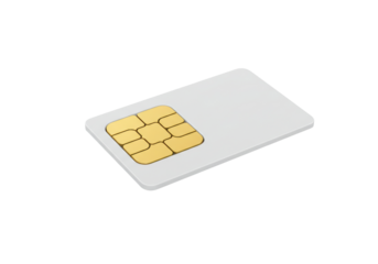 Isolated SIM Card on White Background with Gold Chip, Represents Mobile Communication Technology
