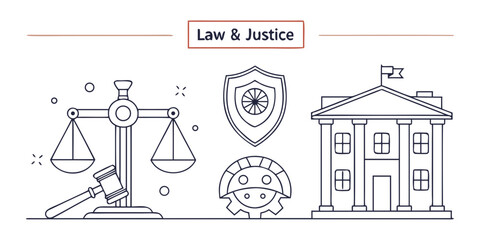 Law and justice icon set for legal concept