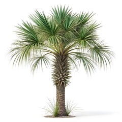 Obraz premium Needle Palm Hardy Tropical Fronds with Dense Deep Green Spikes, Unique Compact Beauty, and Minimal Contemporary Botanical Still Life Elegance on Pure White Solid Background