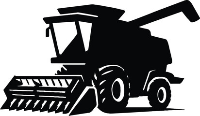 Black Silhouette Icon of a Combine Harvester on White Background agriculture farming © saju