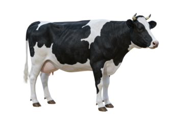 Isolated Majestic Holstein Cow Standing Broadside with Distinctive Black and White Markings on a Plain Backdrop