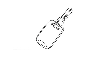 Minimalist single line drawing of a modern car key with a blank fob against a clean white background