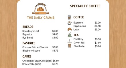Daily Crumb Bakery Menu Breads, Pastries, Cakes & Specialty Coffee