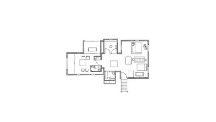 Minimalist architectural floor plan sketch on a white surface with clean composition.