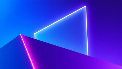 Futuristic composition of glowing geometric shapes in blue and purple gradients.