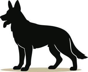 Black silhouette of a German Shepherd dog standing on a beige ground line canine animal