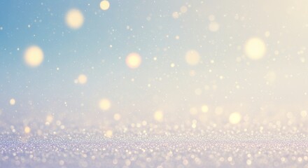 Soft focus bokeh lights in warm yellow and cool blue tones with sparkling glitter particles scattered across a subtle pastel gradient background Sparkle Abstract Light Effects