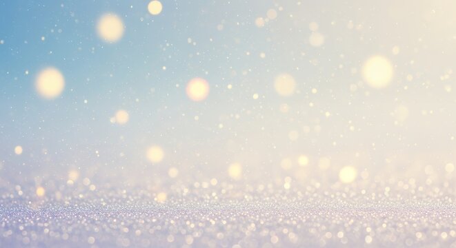 Soft focus bokeh lights in warm yellow and cool blue tones with sparkling glitter particles scattered across a subtle pastel gradient background Sparkle Abstract Light Effects