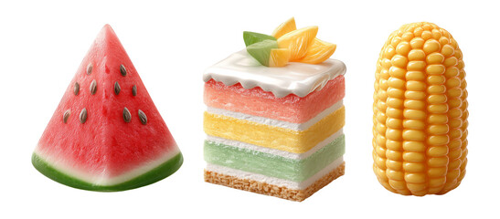 Fresh Fruit and Dessert Set Isolated on Transparent Background